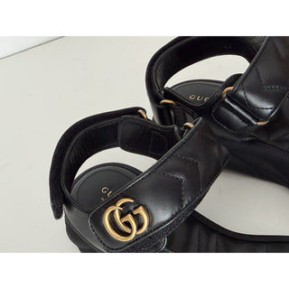 Gucci GG Quilted Open Toe Women’s Black Leather Sandals 10 US (40 Eu) 776936 NIB