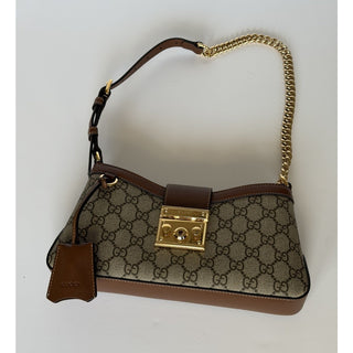 Gucci GG Supreme Leather/Canvas Brown Small Shoulder Bag Italy 811705 NWOT
