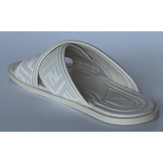 Fendi Men's FF Leather/Fabric Ivory Slide Sandals 12 US/11 UK IT 7X1548 NIB $730