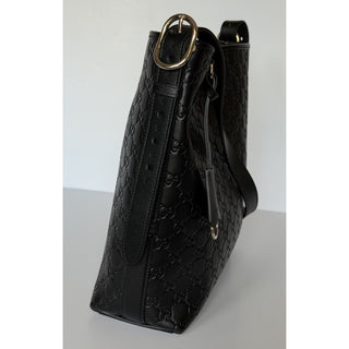 Gucci GG Emblem Leather Medium Black Tote Shoulder Bag 847452 Italy NWOT