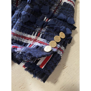 New $4900 Thom Browne Women Plaid Wool-Blend Blazer Jacket Navy 38/2 Italy