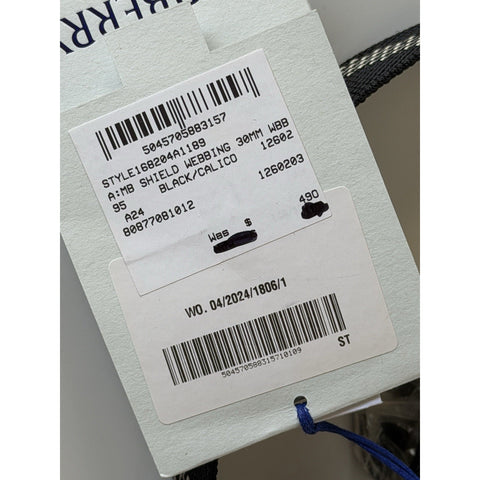 Burberry Silver Metal Buckle Shield Webbing Black Belt 95/38 8087708 IT NWT $490