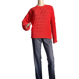 Loro Piana Women Valencia Cabled Cotton Sweater Orange Size L Italy New $3350