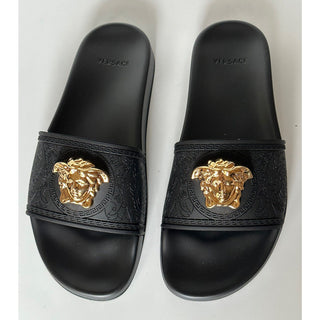 Versace Gold Medusa Head Slides Sandals Black 10 US (40 Eu) IT NIB $450 1004190