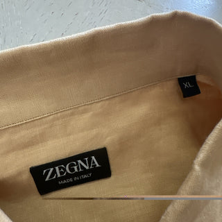 ZEGNA Men Linen Short Sleeve Shirt LT Beige Size XXL New $780 Italy