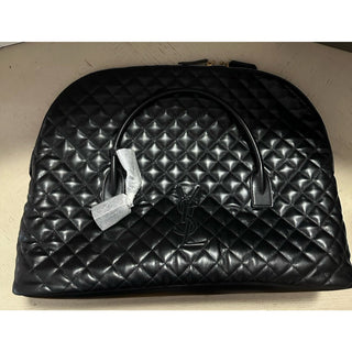 New $4900 Saint Laurent YSL Print TRAVEL BAG IN QUILTED LEATHER Black 736009