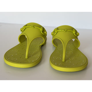 Gucci Horsebit Rubber Thong Green Sandals 7 US (37 Euro) 780306 NIB