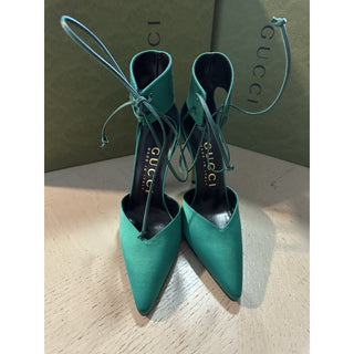 Gucci Women Satin Strap Pumps Sandal Shoes Green 6.5 US/36.5 Eu New 752966