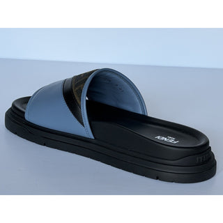Fendi Men's FF Diagonal Leather/Fabric Slide Sandals 10 US/9 UK 7X1674 NWT $595