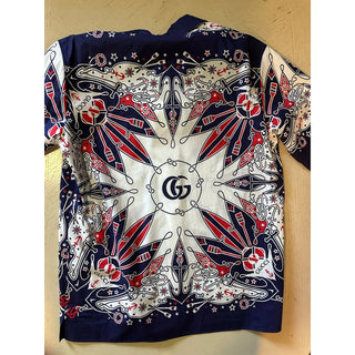 New $1300 Gucci Men’s Double G Bandana Print Shirt Blue/Red/White Size 46/S