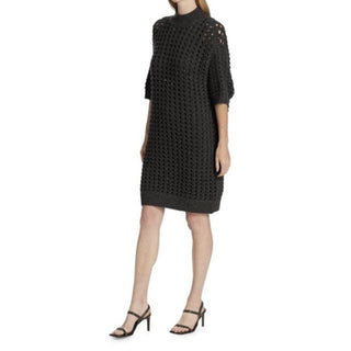 Brunello Cucinelli Cashmere Cable Knit Sweater Dress Charcoal Size S New $5395