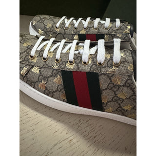New Gucci Men GG Logo Bee Logo Canvas Leather Sneakers Beige 14.5 US/14 UK