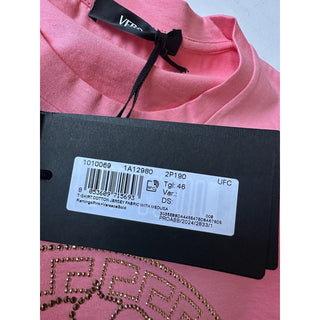 Versace Medusa Rhinestone Pink Cotton Jersey T-Shirt 10 US (46 Euro) 1010069 NWT $750