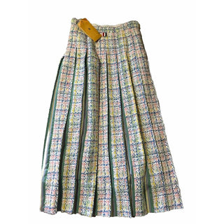New $3200 Thom Brown Seasonal Pleated Tweed Midi Skirt White/Multi 38/4