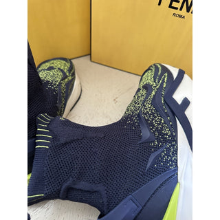NIB $1190 Fendi Men Contrast Knit High Top Sneakers Shoes Navy/Green 11 US/10 UK