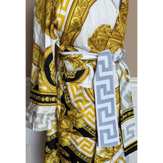 Versace Home Baroque Greca Cotton Bathrobe White Gold Black M ZACP00001 NWT