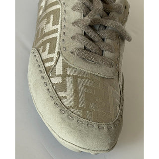 Fendi Fit FF Jacquard Suede Sneakers Grey Men 10 US (9 Fendi) IT 7E1842 NIB $950