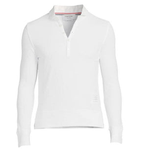 NWT Thom Browne Men's Solid Long Sleeve Slim Fit Polo Shirt White Size 1 ( XS )
