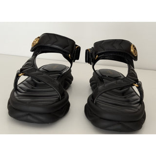Gucci GG Quilted Open Toe Women’s Black Leather Sandals 10 US (40 Eu) 776936 NIB