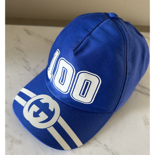 NWT Gucci Mens GG Logo Baseball Cap hat Royal Blue Size L