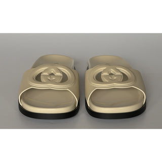 Gucci Interlocking G Leather Slide Sandals Ivory Women 9 US (39 Eu) E 818334 NIB