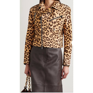 Ralph Lauren Purple Label Women Leopard Print Fur Biker Jacket 8/44 New $6790