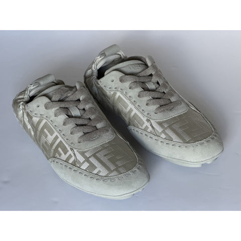 Fendi Fit FF Jacquard Suede Sneakers Grey Men 11 US (10 Fendi) 7E1842 NIB $950