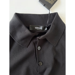 Versace Silk/Cotton Black Knit Polo Sweater 50 Euro 1017342 Italy NWT $1150