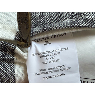 Mackenzie Childs Black Checks And Stripes Throw Pillow 20"x20" NWT