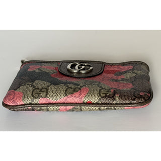 Gucci GG Key Case Pink Red Camo Monogram Zip Pouch 855446 NWT