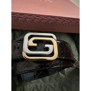 New $2250 Gucci Men Gucci Caiman Crocodile belt GG Buckle Black 85/34 715604