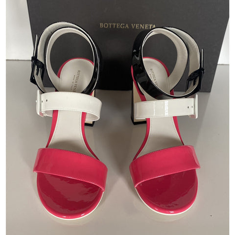 NIB $760 Bottega Veneta Strappy Block-heeled Patent Tricolor Sandals 7 US 565653