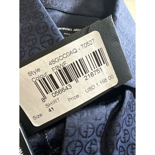 Giorgio Armani Men Logo Print Dress Shirt Navy Size 41/16 New $1195 Italy