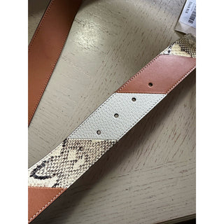 New $1980 Gucci Ostrich Leather/Python GG Marmont Belt Brown/Beige/White 90/36
