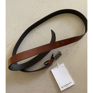 New $550 Givenchy Mens 4-G Engraved Long Genuine Leather Belt Brown 38/95 Italy