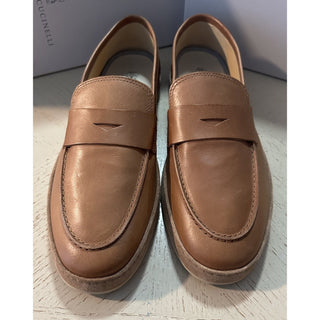 NIB $990 Brunello Cucinelli Men’s Leather Loafers Shoes Tan Brown 11 US/44 Eu