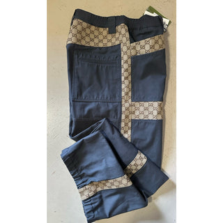 New $1980 Gucci Men Canvas/Cotton GG Print Drawstring Pants DK Gray 34 US/50 Eu