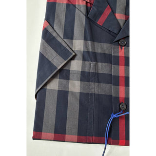 Burberry Elio Check Short Sleeve Shirt Navy/Grey IP Check Men L 8121727 NWT $640