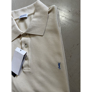NWT Saint Laurent Men Short Sleeve YSL Print Polo Shirt light Yellow Size XL