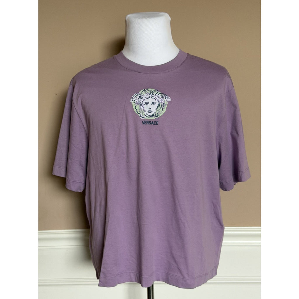 Versace Painted Medusa Embroidered T-Shirt Dusty Lavender Men 2XL 1015738 NWT