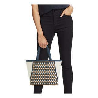 New $3100 Loro Piana Women Canvas/Leather Small Tote Bag Multicolor Italy