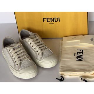 Fendi Domino FF Jacquard Sneakers Ivory Taupe 8 US (7 Fendi) IT 7E1553 NIB $770
