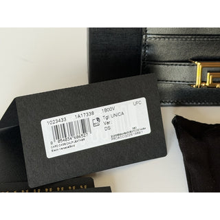 Versace Greca Black Calf Leather Card Case Wallet 1023433 Italy NIB