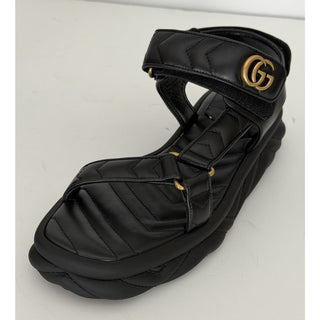 Gucci GG Quilted Open Toe Women’s Black Leather Sandals 10 US (40 Eu) 776936 NIB