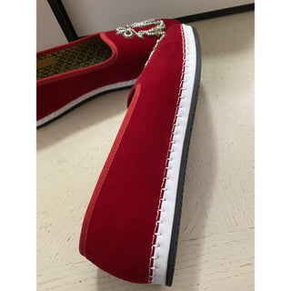 NIB $980 Gucci Mens Velvet Loafers Shoes Red 8 US / 7 UK