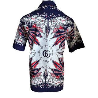 New $1300 Gucci Men’s Double G Bandana Print Shirt Blue/Red/White Size 46/S