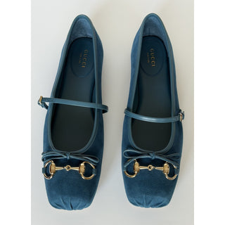Gucci Horsebit Ballet Flat Suade Blue Sandals 9.5 US (39.5 Eu) IT 814413 NIB