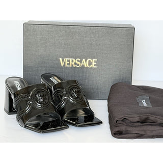 Versace Medusa Patent Leather Mule Sandals Black 8 US (38 Eu) Spain 1018232 NIB