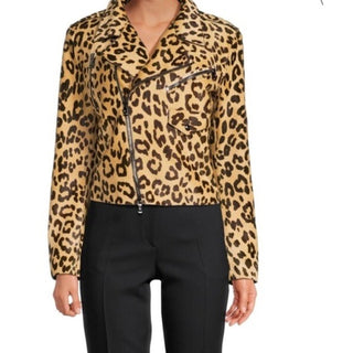 Ralph Lauren Purple Label Women Leopard Print Fur Biker Jacket 8/44 New $6790
