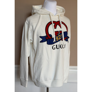 Gucci 1921 GG Logo Graphic Hoodie Ivory Cotton Sweatshirt Women’s S 863037 NWT